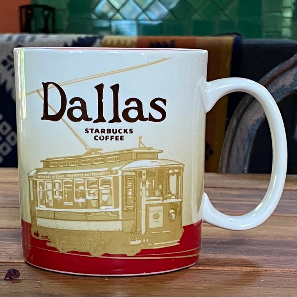 2012 Starbucks Dallas 16 Oz. Large Ceramic Coffee Mug - Red and Gold